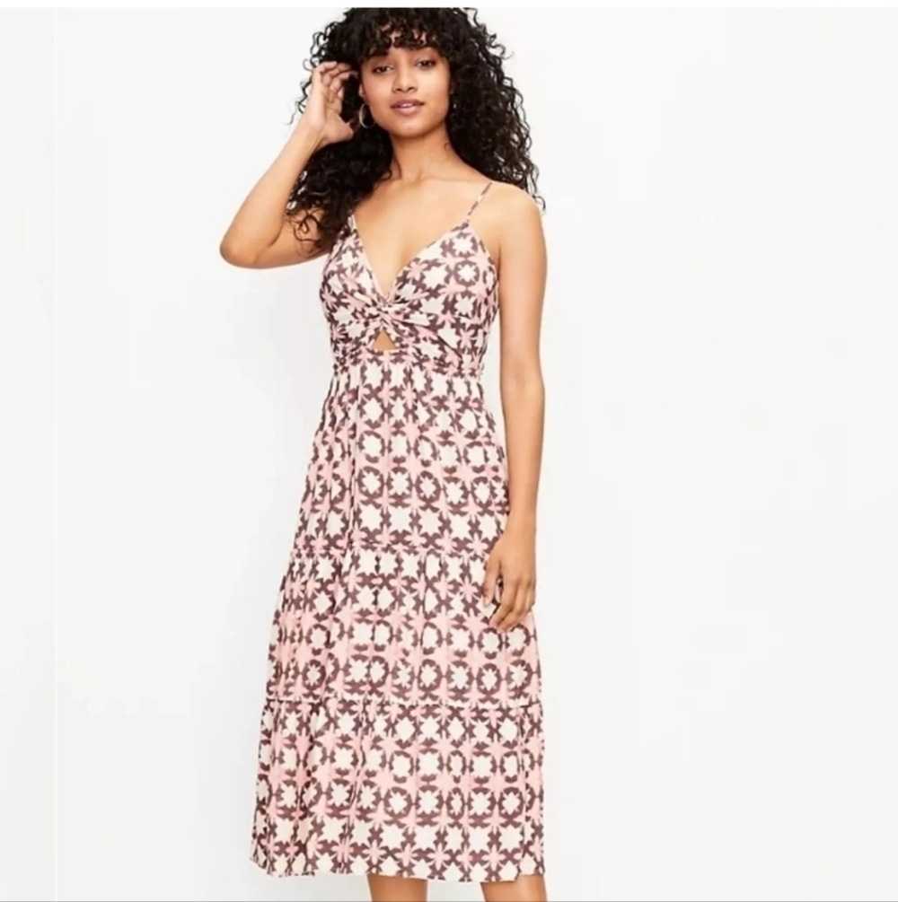NWOT LOFT Sunwashed Floral Twist Tiered Midi Dress Size 10Petite